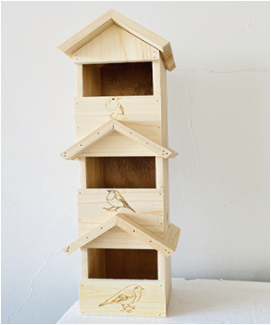 big wooden bird house with laser carving birds